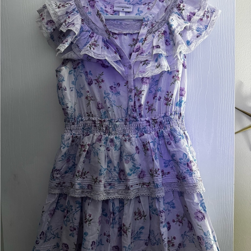 LoveShackFancy Lavender Floral Midi Dress